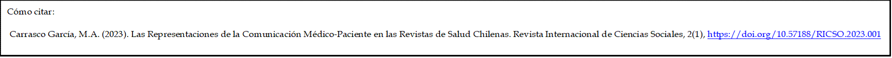 Cómo citar: 

Carrasco García, M.A. (2023). Las Representaciones de la Comunicación Médico-Paciente en las Revistas de Salud Chilenas. Revista Internacional de Ciencias Sociales, 2(1), https://doi.org/10.57188/RICSO.2023.001
